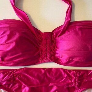 halter or bandeau pink bikini swimsuit SET